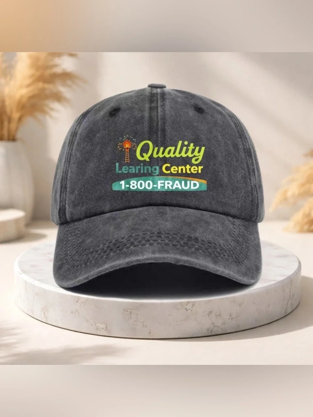 Vintage Quality Learning Center 1-800-FRAUD Washed Baseball Cap Hat Meme Unisex
